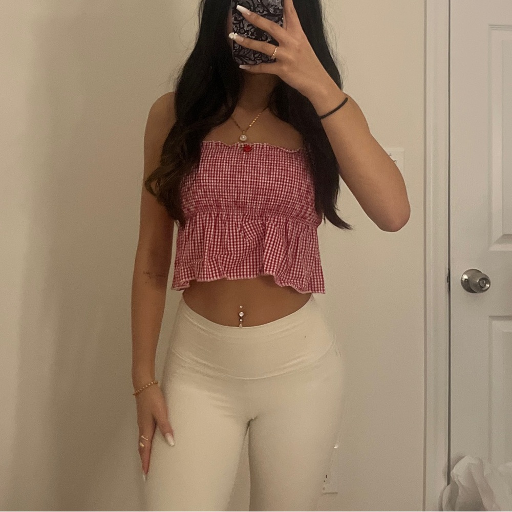 Brand new Edikted red gingham tube top with a lil rose